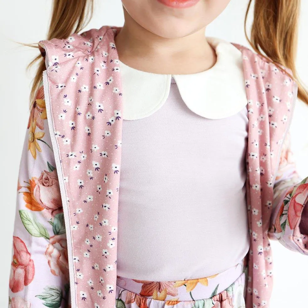 Girl's Bamboo Long Sleeve Reversible Jacket, Pari (Floral)
