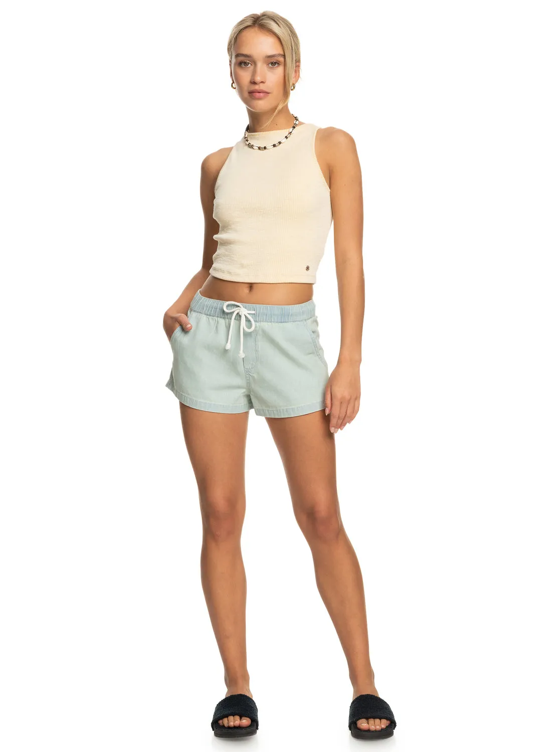 Go To The Beach Denim Shorts - Bleached Blue