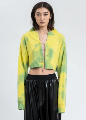 Green/Yellow Tie Dye Knit Safety Pin Sweater