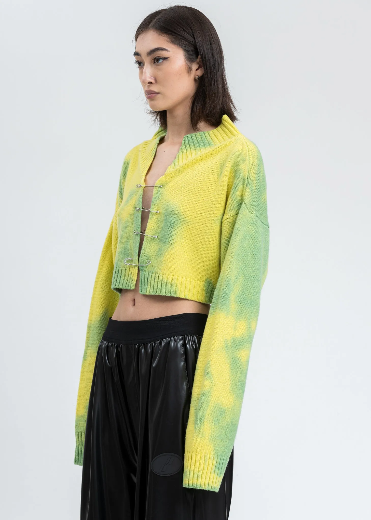 Green/Yellow Tie Dye Knit Safety Pin Sweater