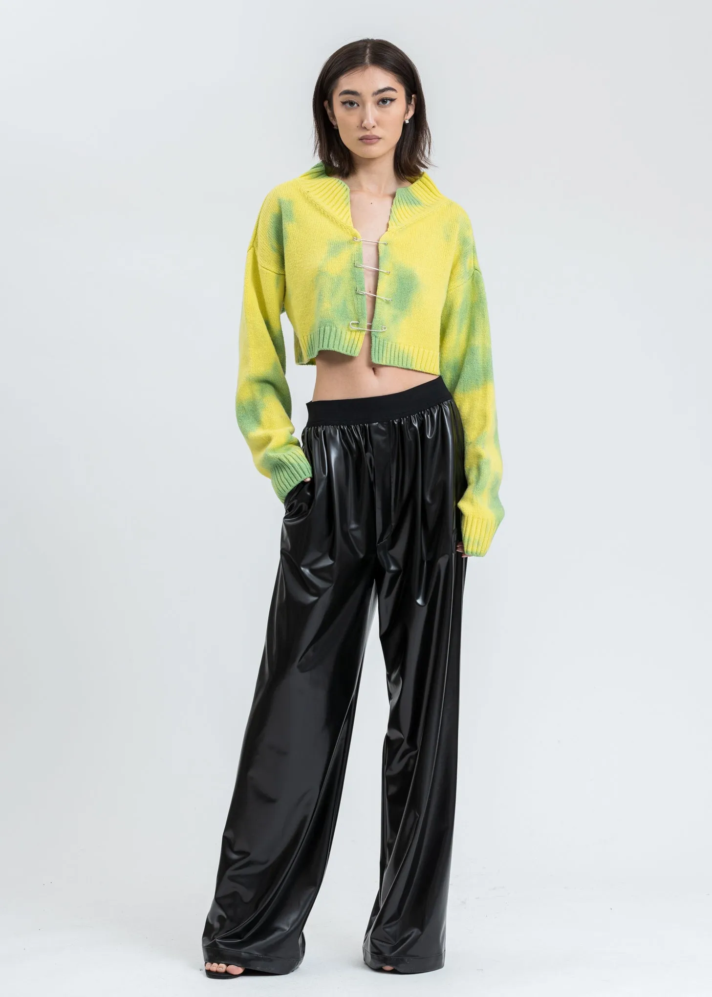 Green/Yellow Tie Dye Knit Safety Pin Sweater