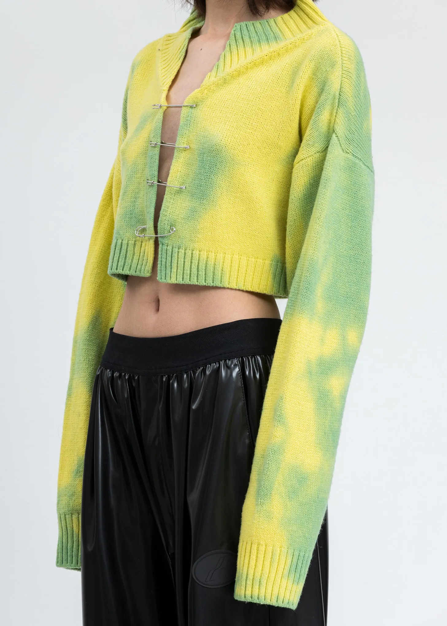 Green/Yellow Tie Dye Knit Safety Pin Sweater