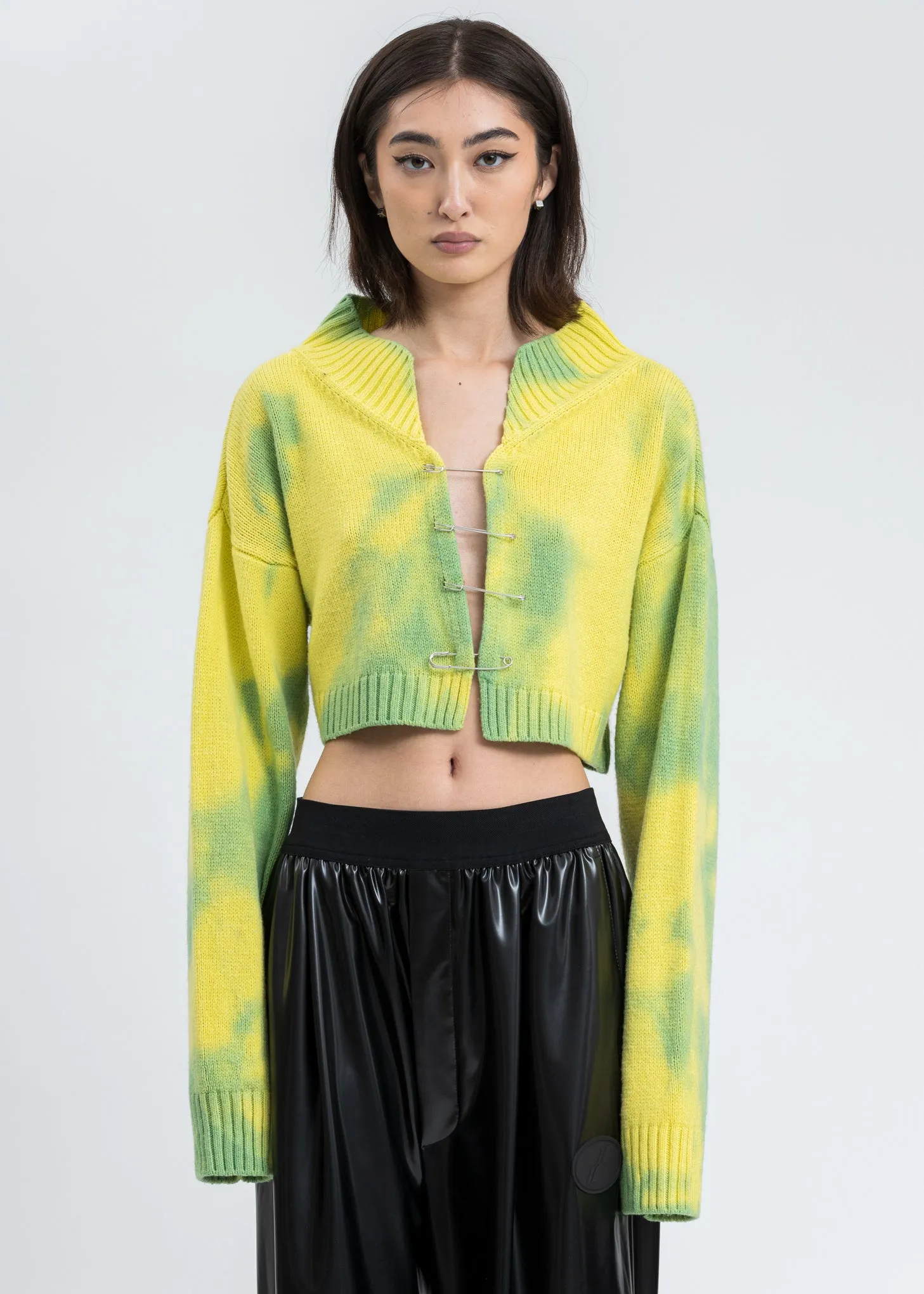 Green/Yellow Tie Dye Knit Safety Pin Sweater