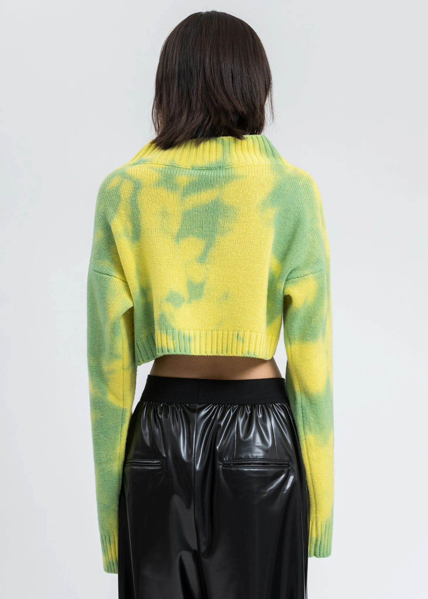 Green/Yellow Tie Dye Knit Safety Pin Sweater