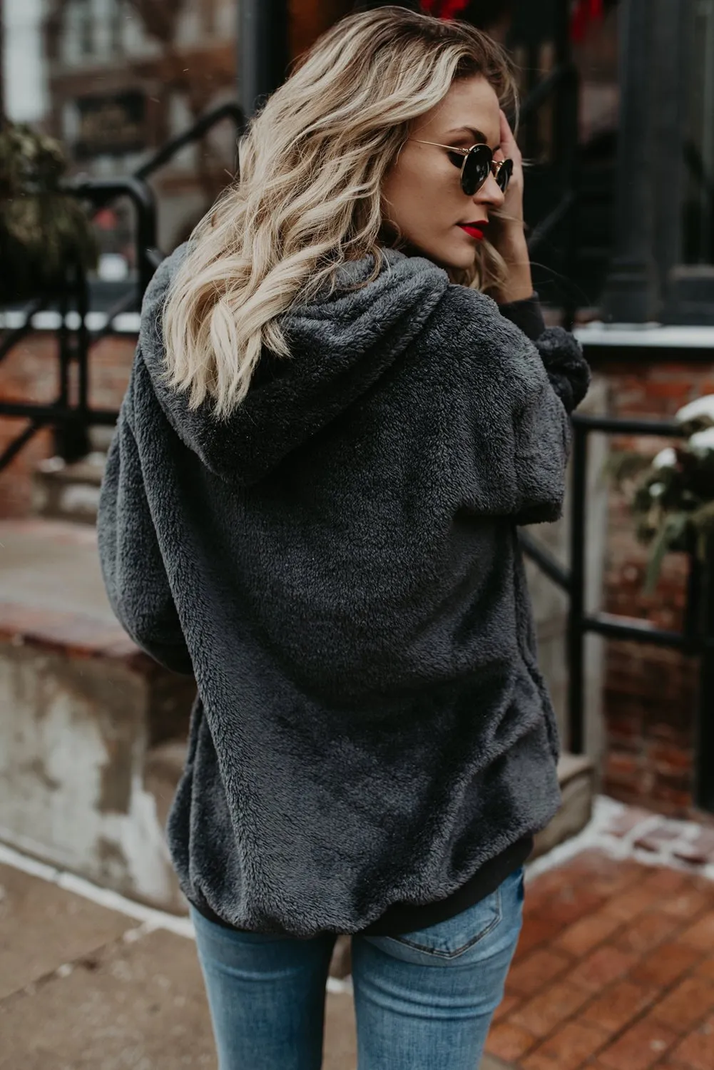 Grey Furry Warm Pullover Hoodie