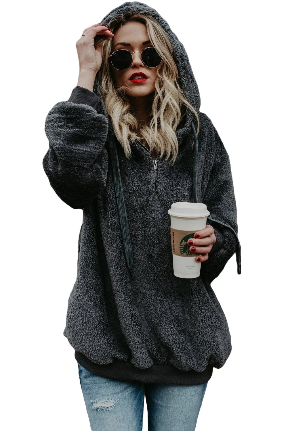 Grey Furry Warm Pullover Hoodie