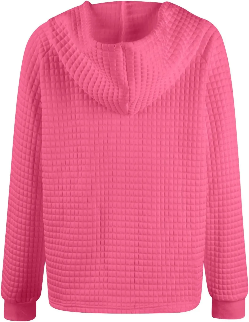 Hoodies For Women Waffle Knit Long Sleeve Shirts Drawstring Button V Neck Tops Fall Loose Fit Pullover Sweatshirt