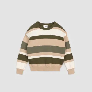 Jacquard Baby Sweater - Lichen and Latte Stripe