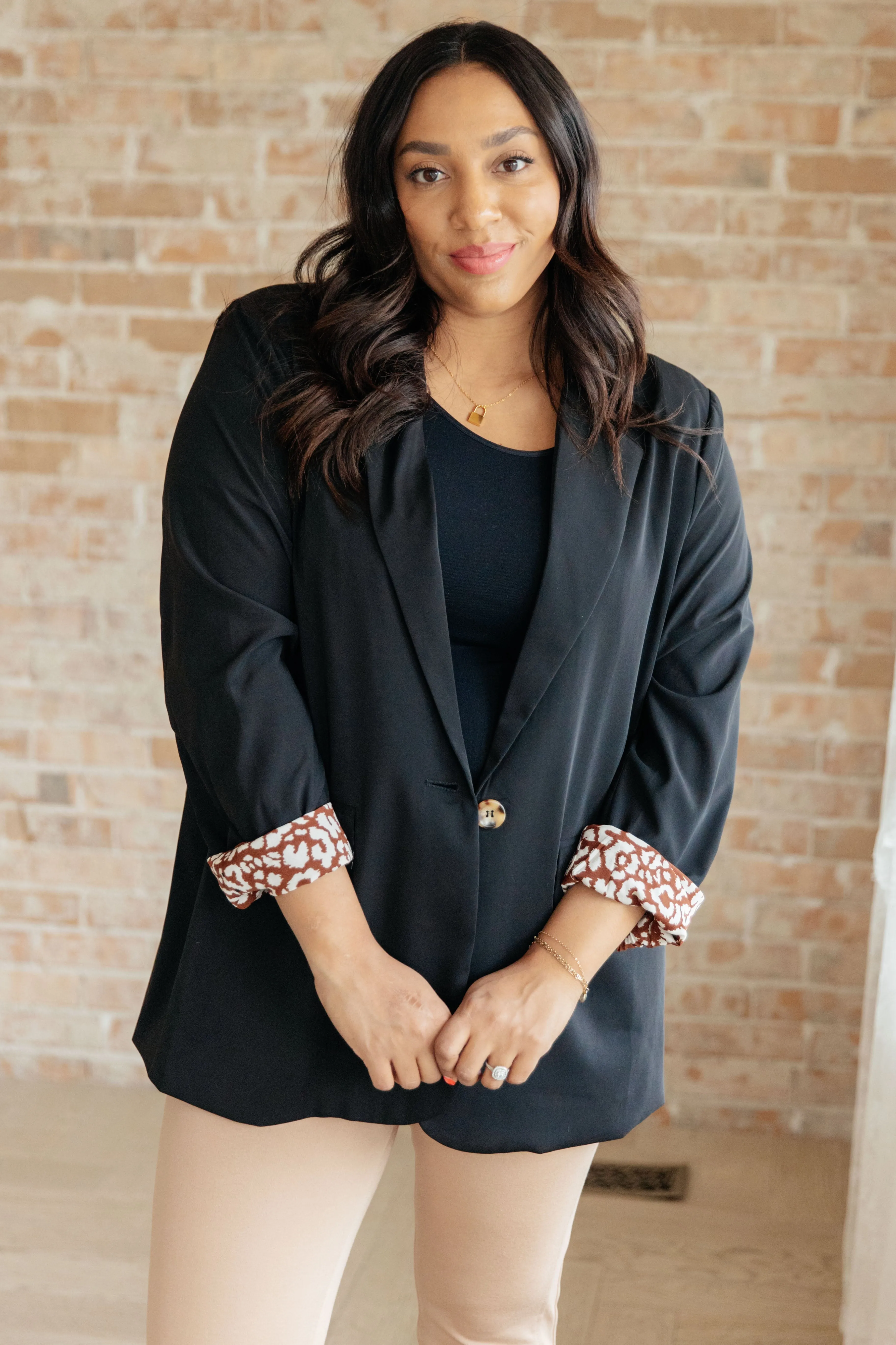 Jodifl Cheetah Lined Every Day Blazer in Black