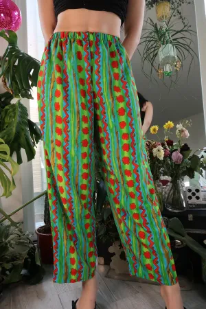 Kitschy 80s Vintage Green and Red Patterned Elastic Trousers