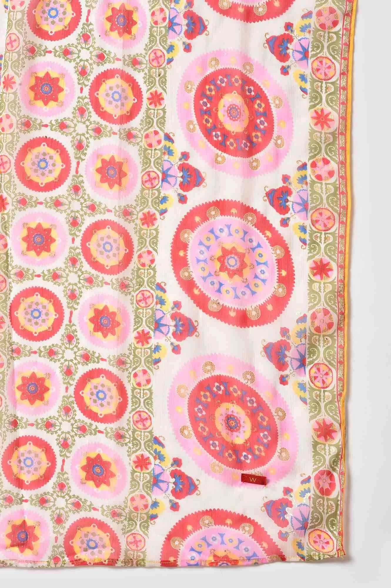 Light Blue Floral Printed kurta With Pink Slim Pants And Dupatta