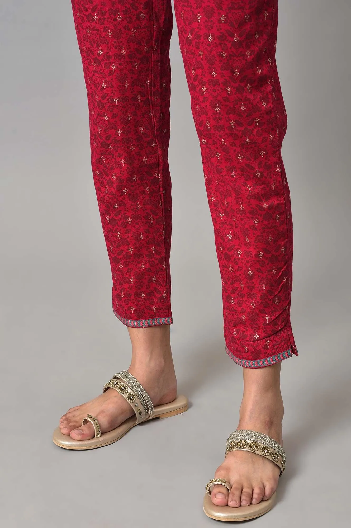 Light Blue Floral Printed kurta With Pink Slim Pants And Dupatta