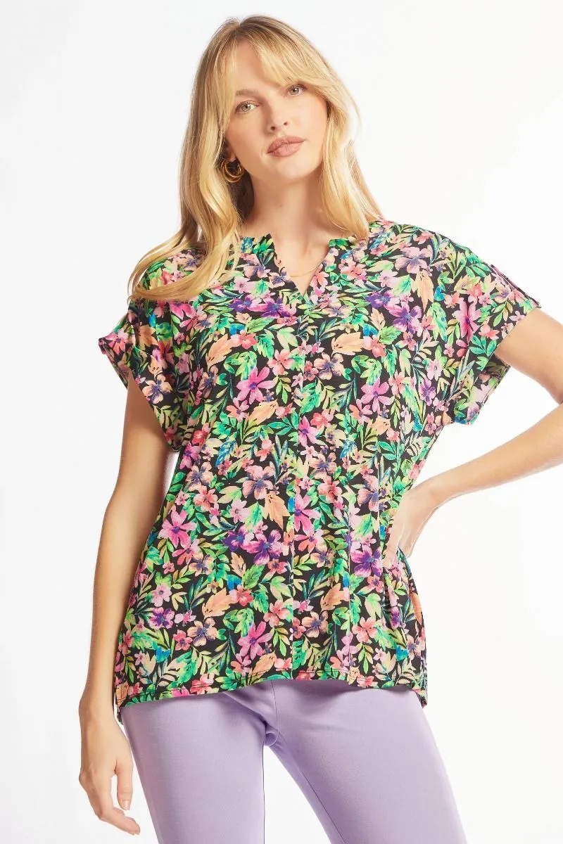 Lizzy Short Sleeve Top-Black Multi