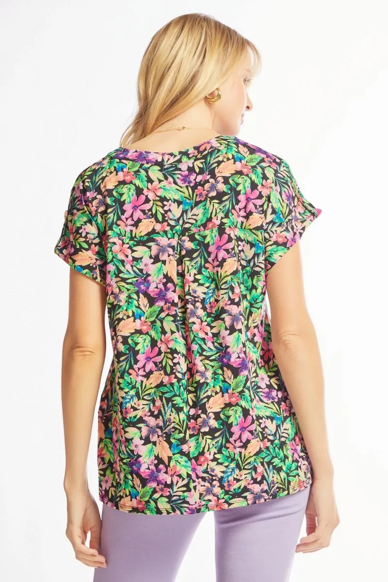 Lizzy Short Sleeve Top-Black Multi