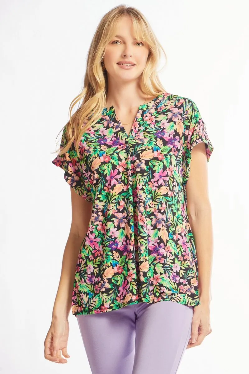 Lizzy Short Sleeve Top-Black Multi