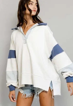 Loose Fit Collared Top - Ivory Navy