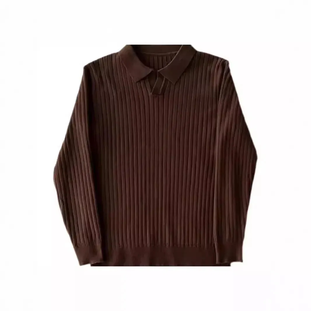 Men's Slim Fit Knit T-Shirt – Lapel Collar, Smooth Silhouette Pullover