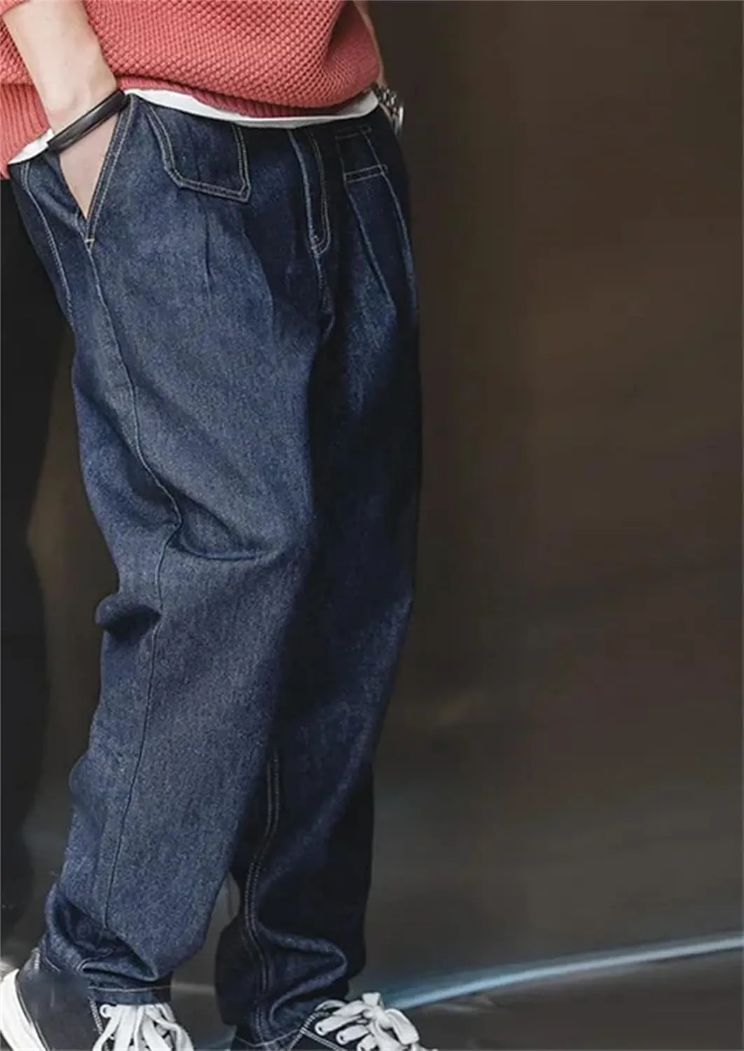 Men's Vintage Washed Distressed Baggy Jeans Casual Elastic Waist Straight Leg Denim Harem Pants