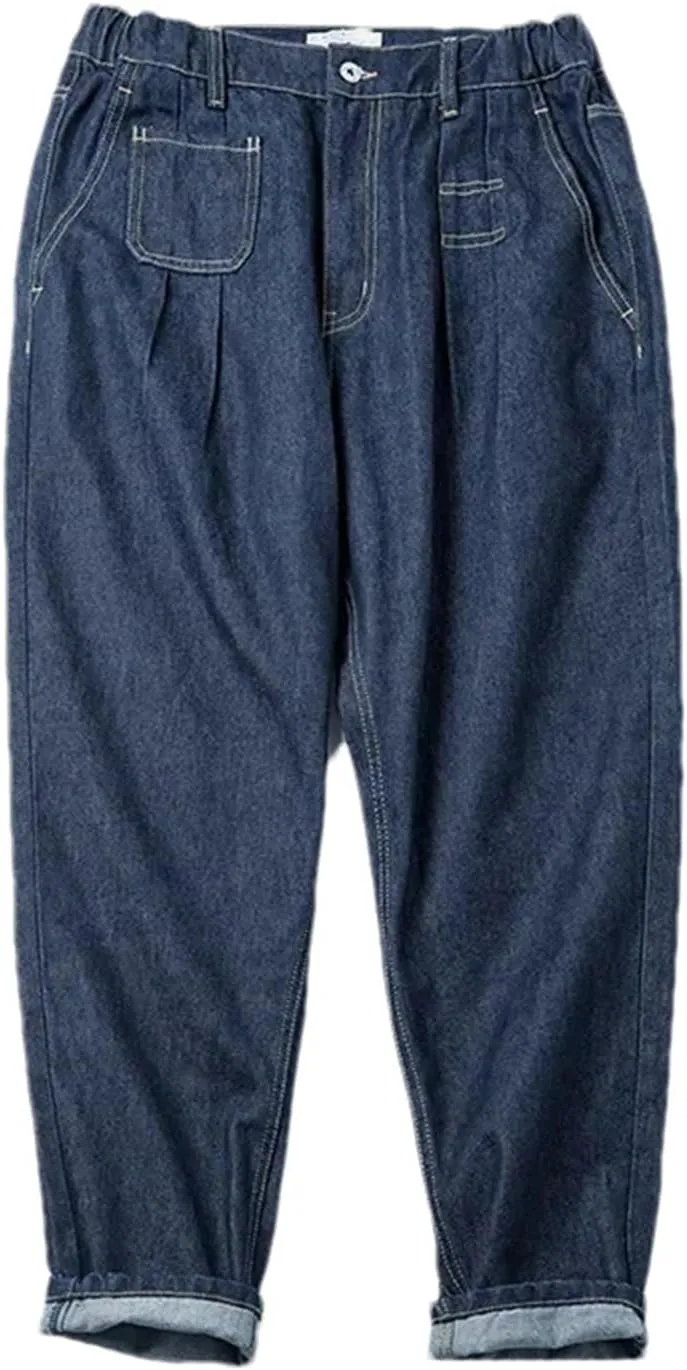 Men's Vintage Washed Distressed Baggy Jeans Casual Elastic Waist Straight Leg Denim Harem Pants