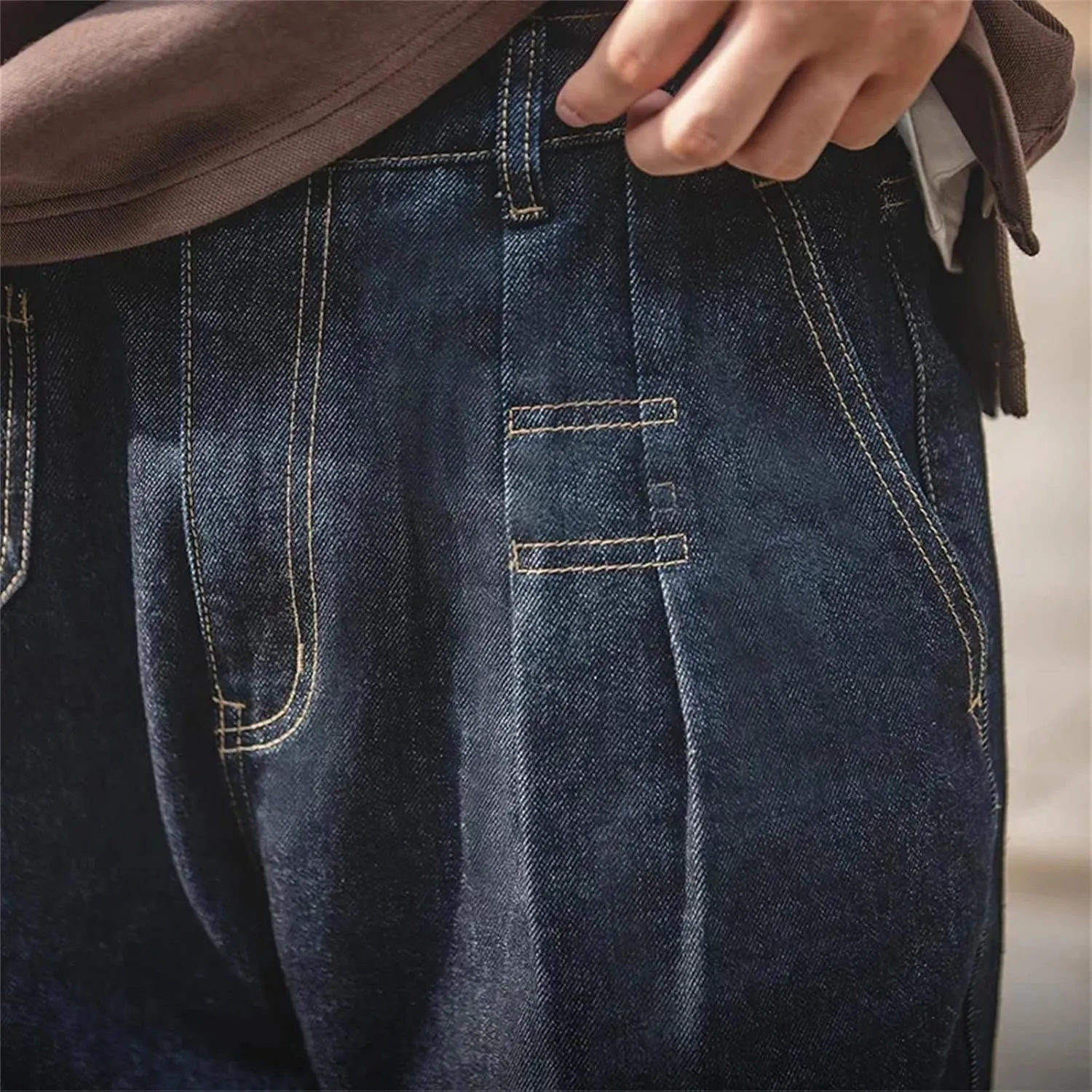 Men's Vintage Washed Distressed Baggy Jeans Casual Elastic Waist Straight Leg Denim Harem Pants