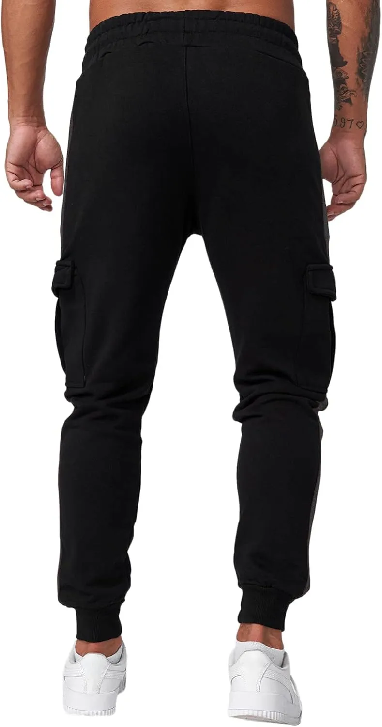 Mens Workout Cargo Sweatpants Drawstring Waist Side Pocket Straight Cargo Pants Joggers Men's Casual Athletic Cargo