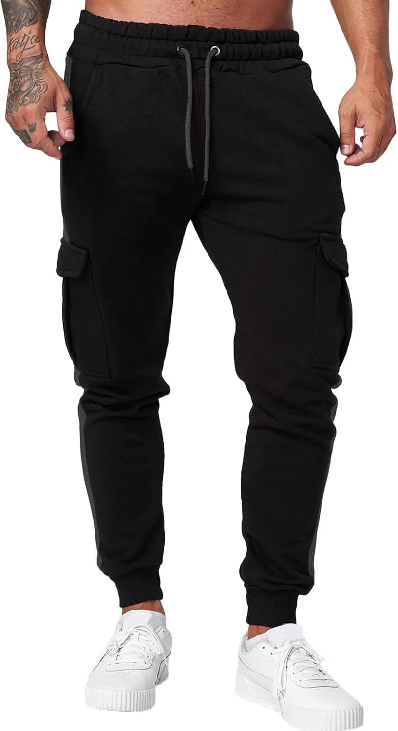 Mens Workout Cargo Sweatpants Drawstring Waist Side Pocket Straight Cargo Pants Joggers Men's Casual Athletic Cargo