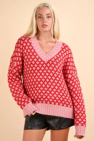 Oversized Graphic Knit Sweater Top