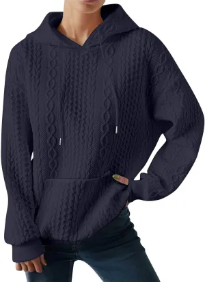 Oversized Sweatshirts for Women Loose Fit Drawstring Waffle Knit Hoodies Casual Cute Solid Long Sleeve Pullover Tops