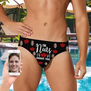 Personalized Triangle Swim Briefs Custom Face I'm Nuts About You Men's Swim Shorts for Swimming Water Sports
