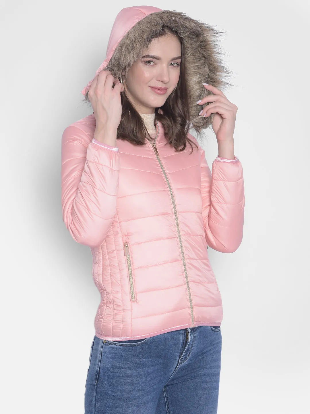 Pink Detachable Hooded Padded Jackets