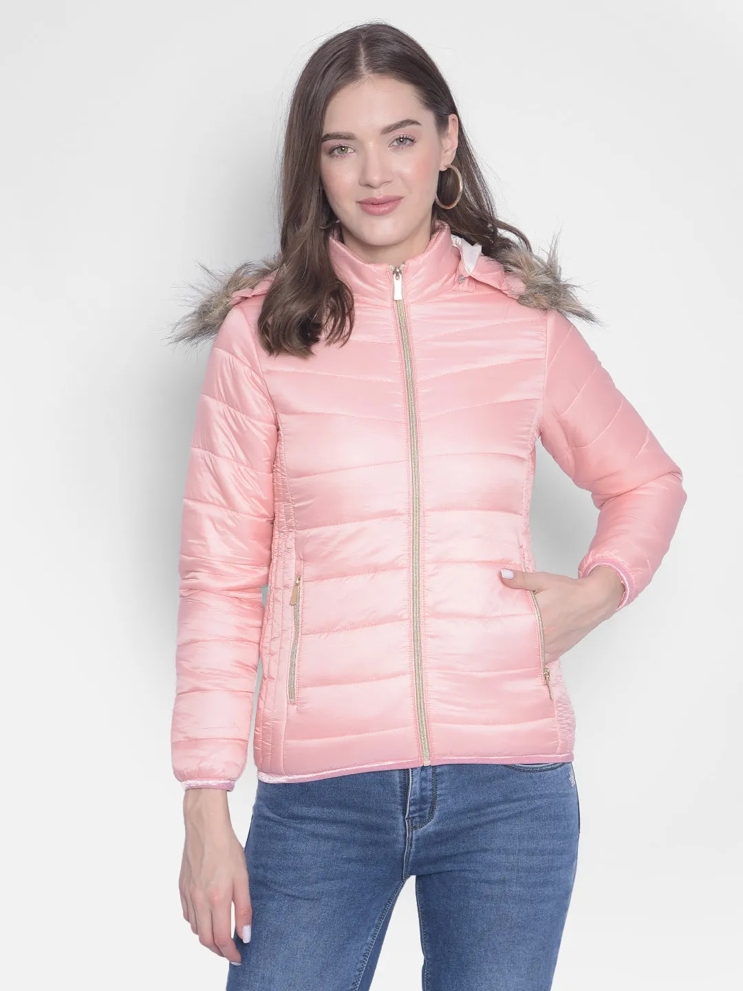 Pink Detachable Hooded Padded Jackets