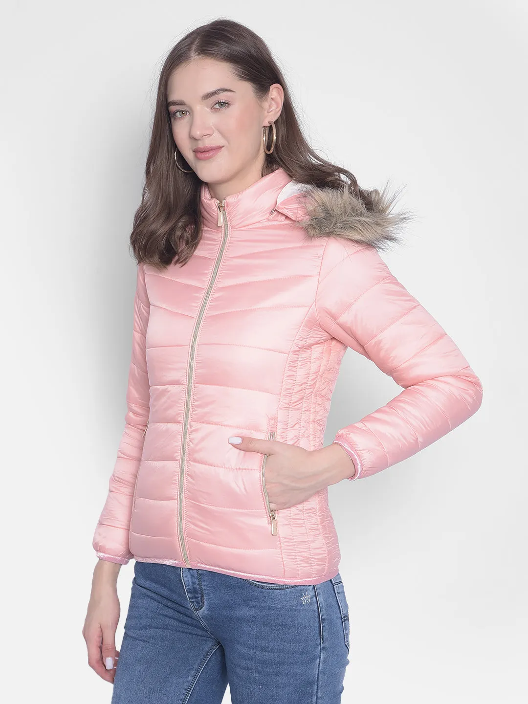 Pink Detachable Hooded Padded Jackets