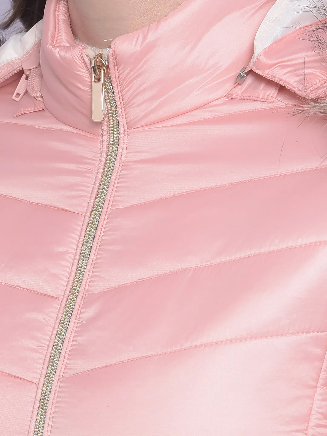 Pink Detachable Hooded Padded Jackets