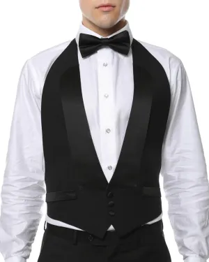 Premium Black 100% Wool Backless Tuxedo Vest / 2XL FIT ALL (50-60) W WOOL BOW TIE