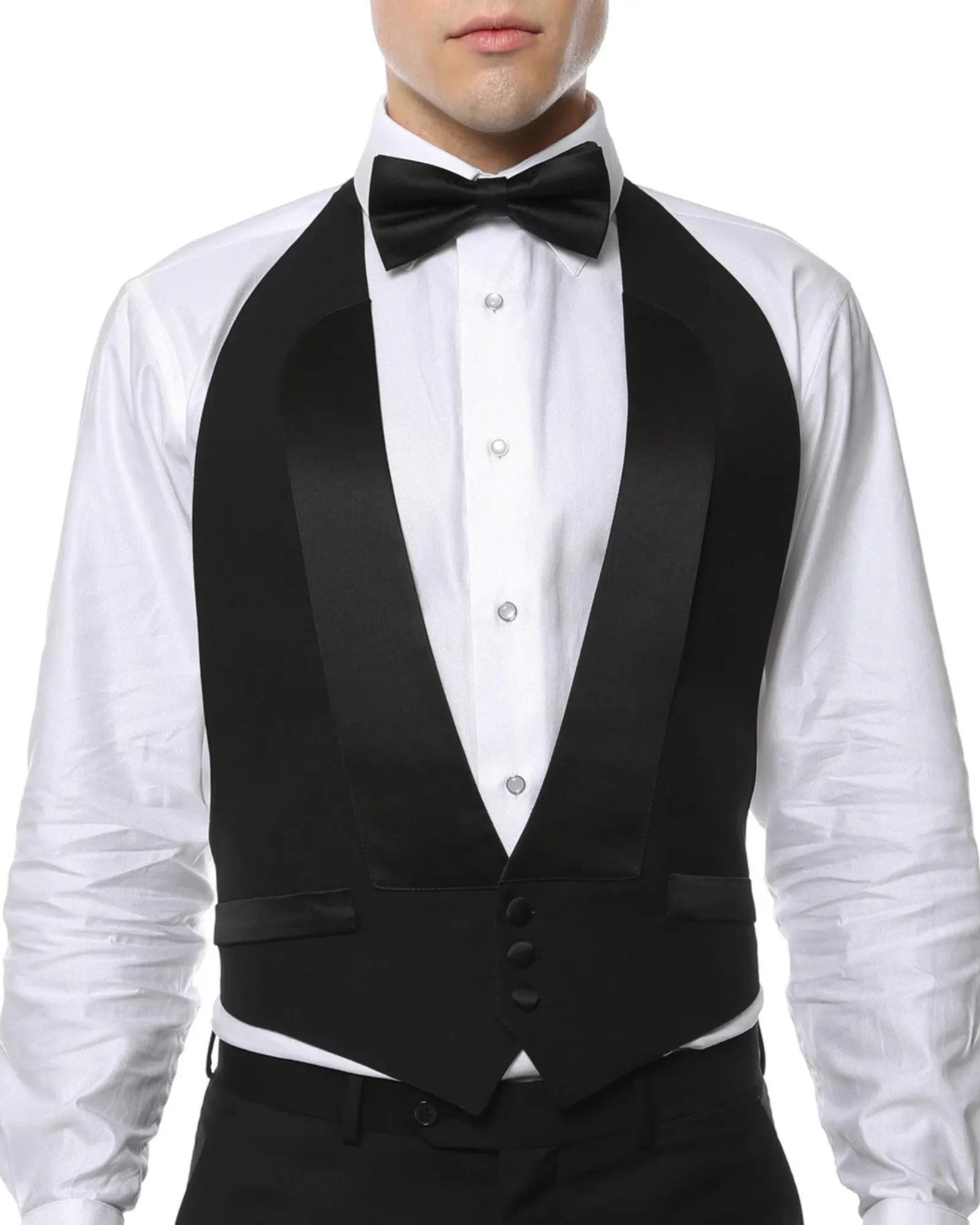 Premium Black 100% Wool Backless Tuxedo Vest / 2XL FIT ALL (50-60) W WOOL BOW TIE