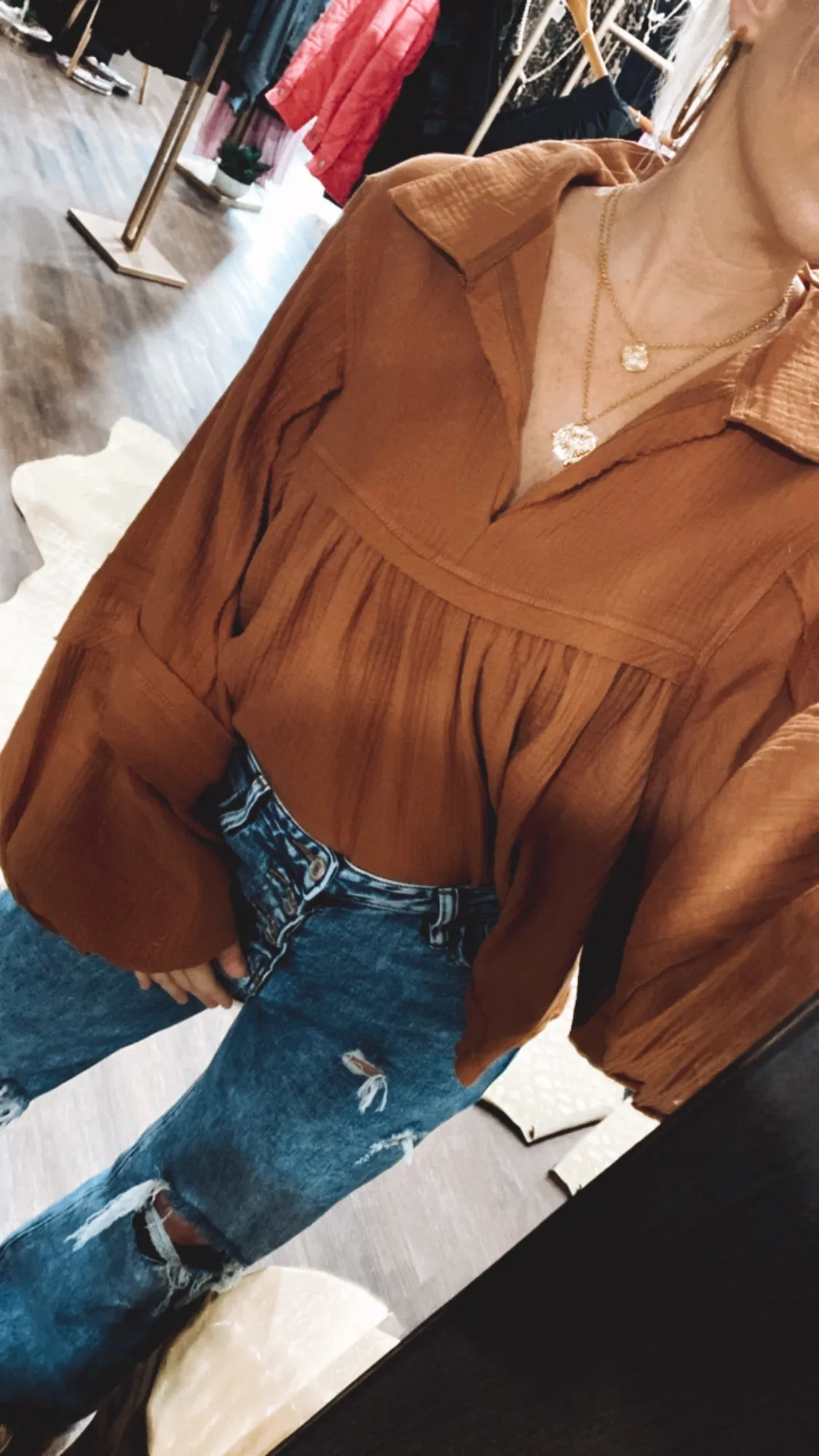 Puff Sleeve Babydoll Top in Camel