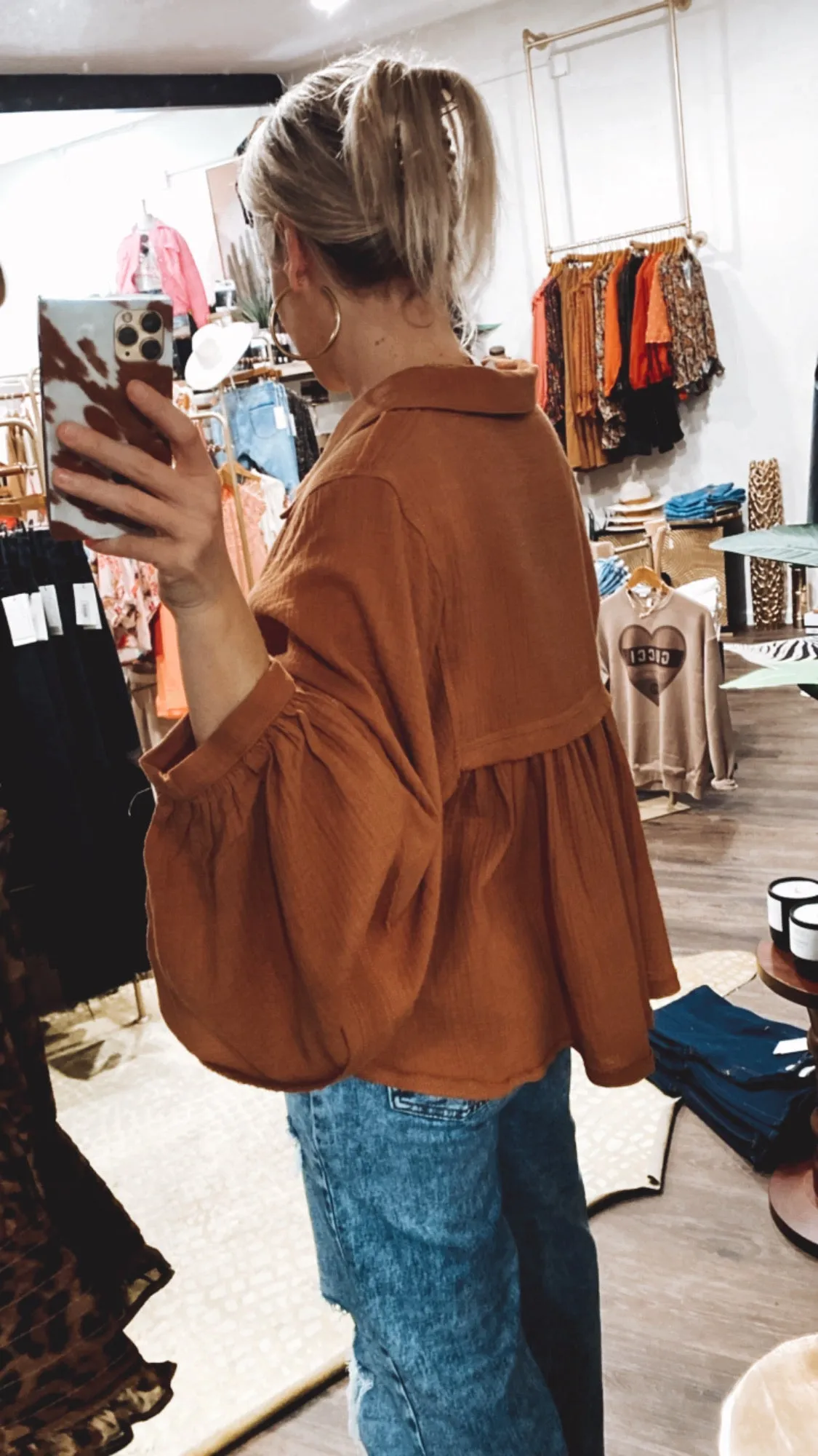 Puff Sleeve Babydoll Top in Camel