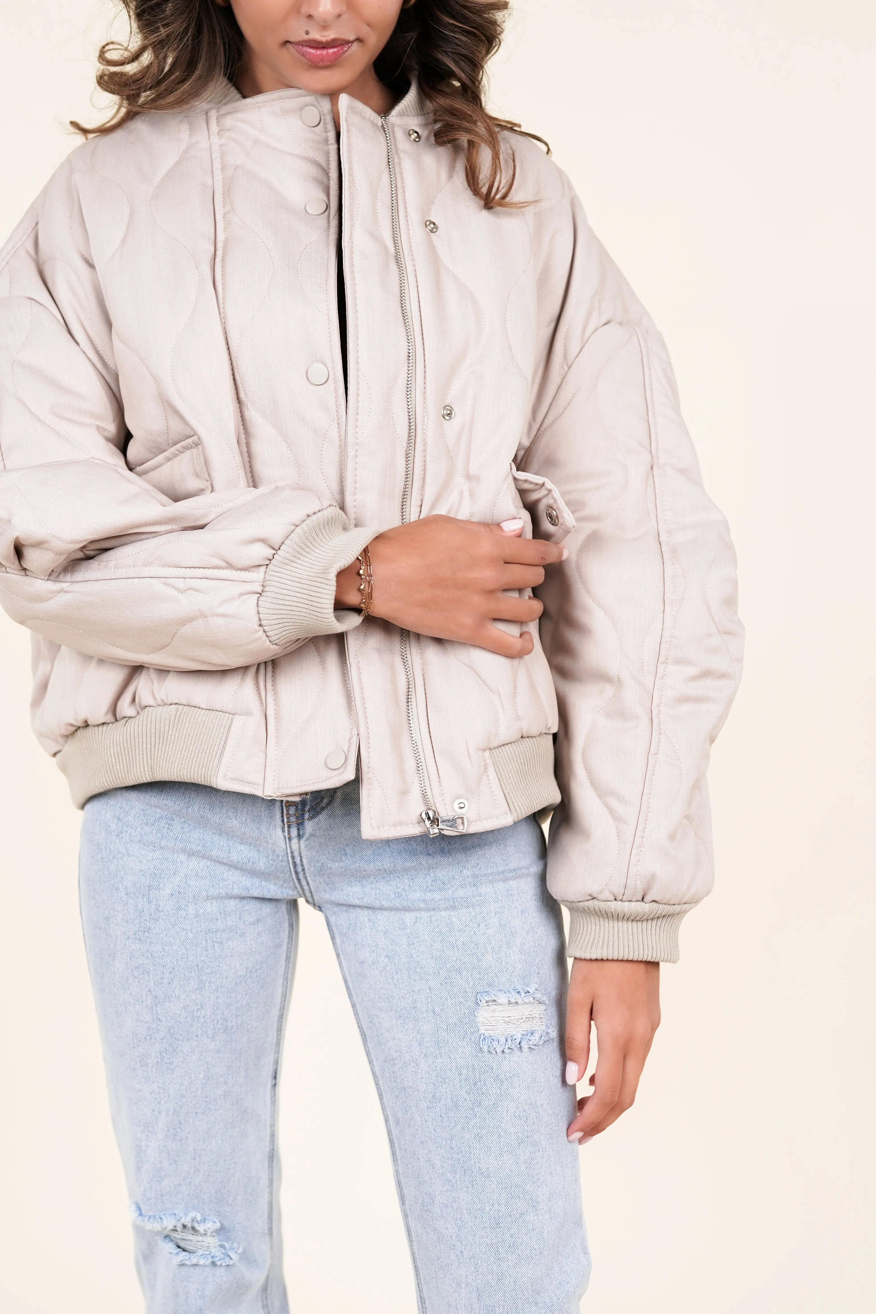 Puffer bomberjacket beige - Pippa