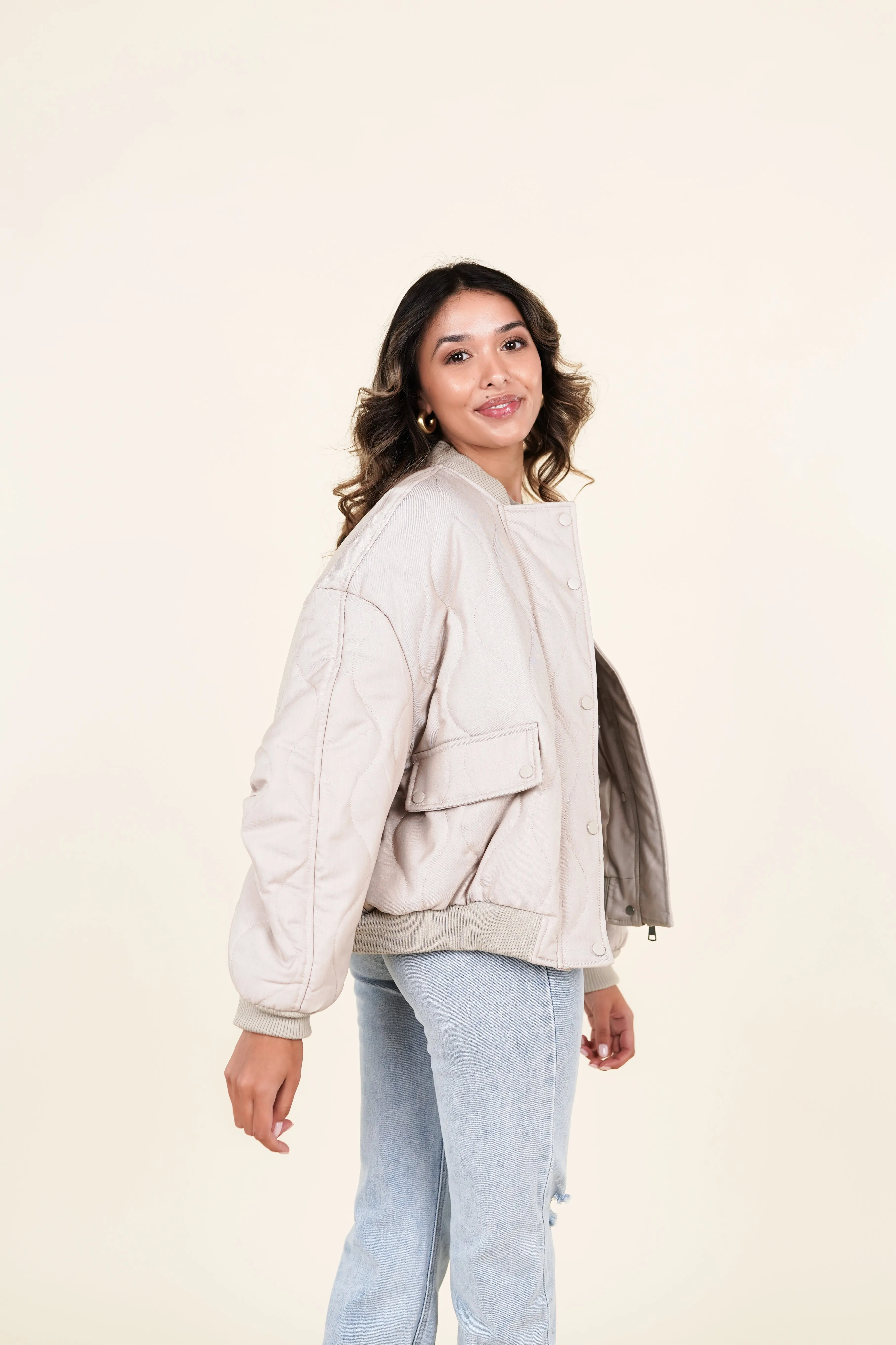 Puffer bomberjacket beige - Pippa
