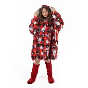 Red Tartan Check Gonks Hoodie Blanket