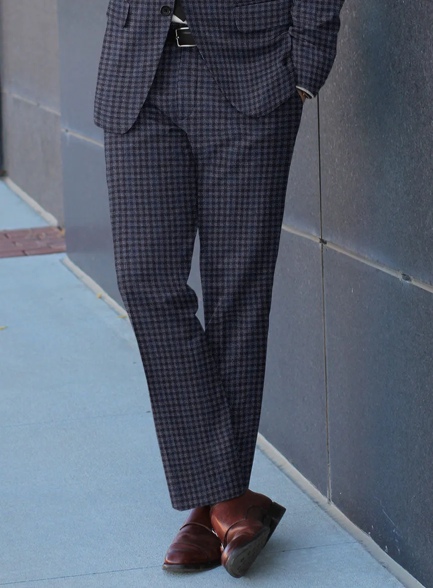 Reda Baez Blue Checks Wool Pants
