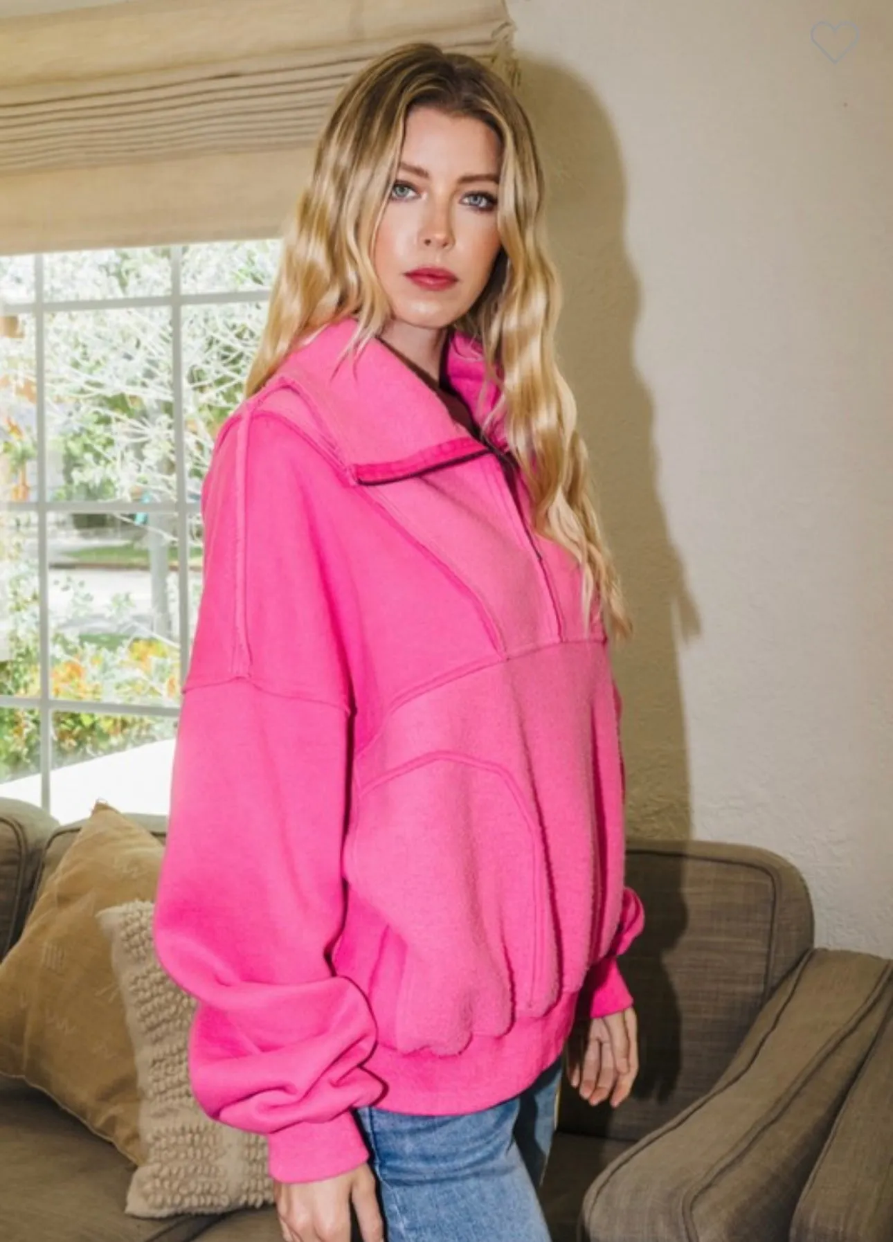Relaxed Fit Zipper Front Fleece Sweatshirt