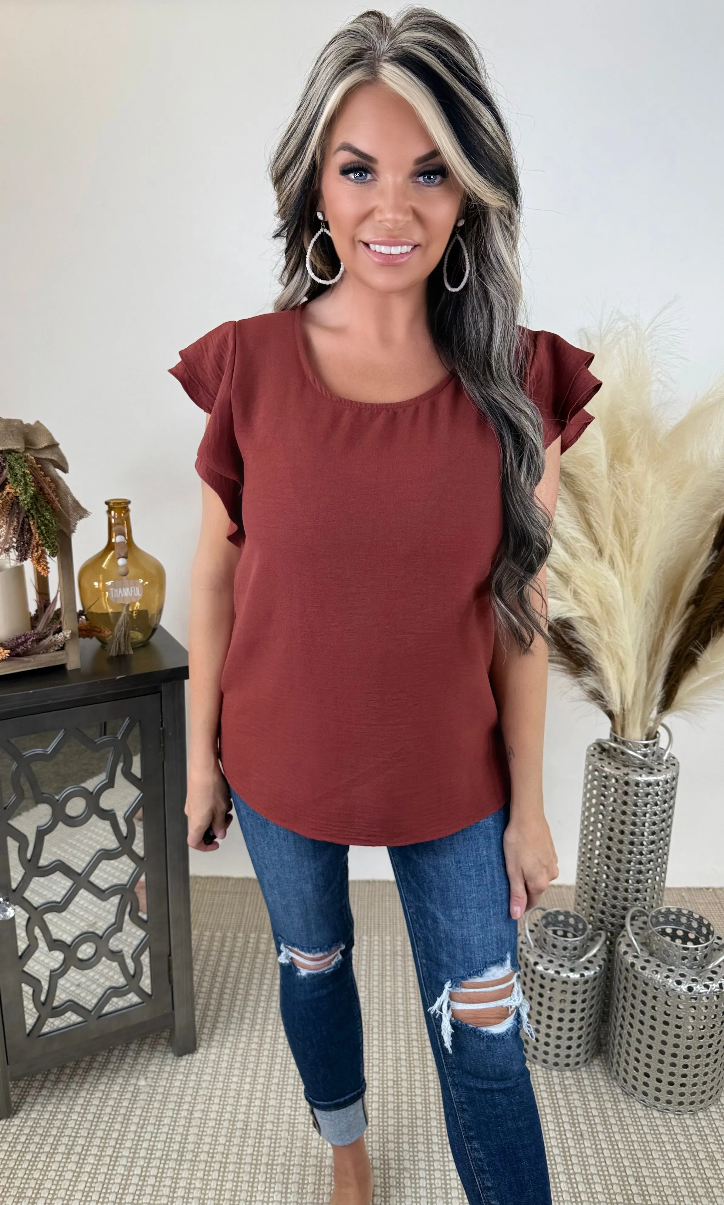 Rust Double Ruffled Sleeves