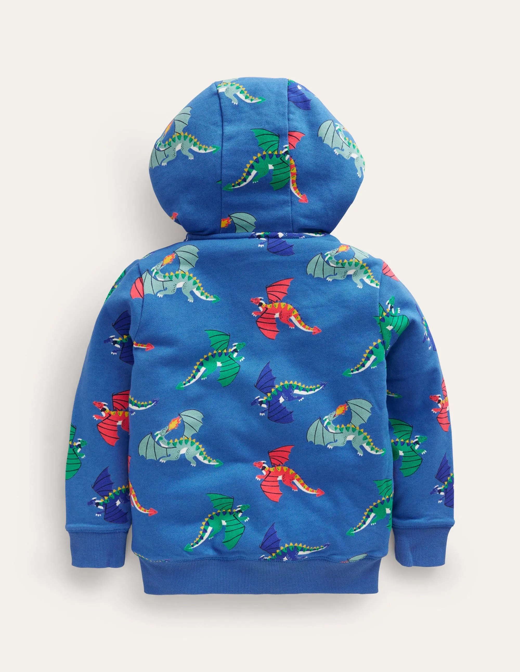 Shaggy-Lined Printed Hoodie-Bluejay