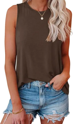Smile Fish Women Crewneck Flowy Loose Fit Tank Top Sleeveless Summer Tops Shirts