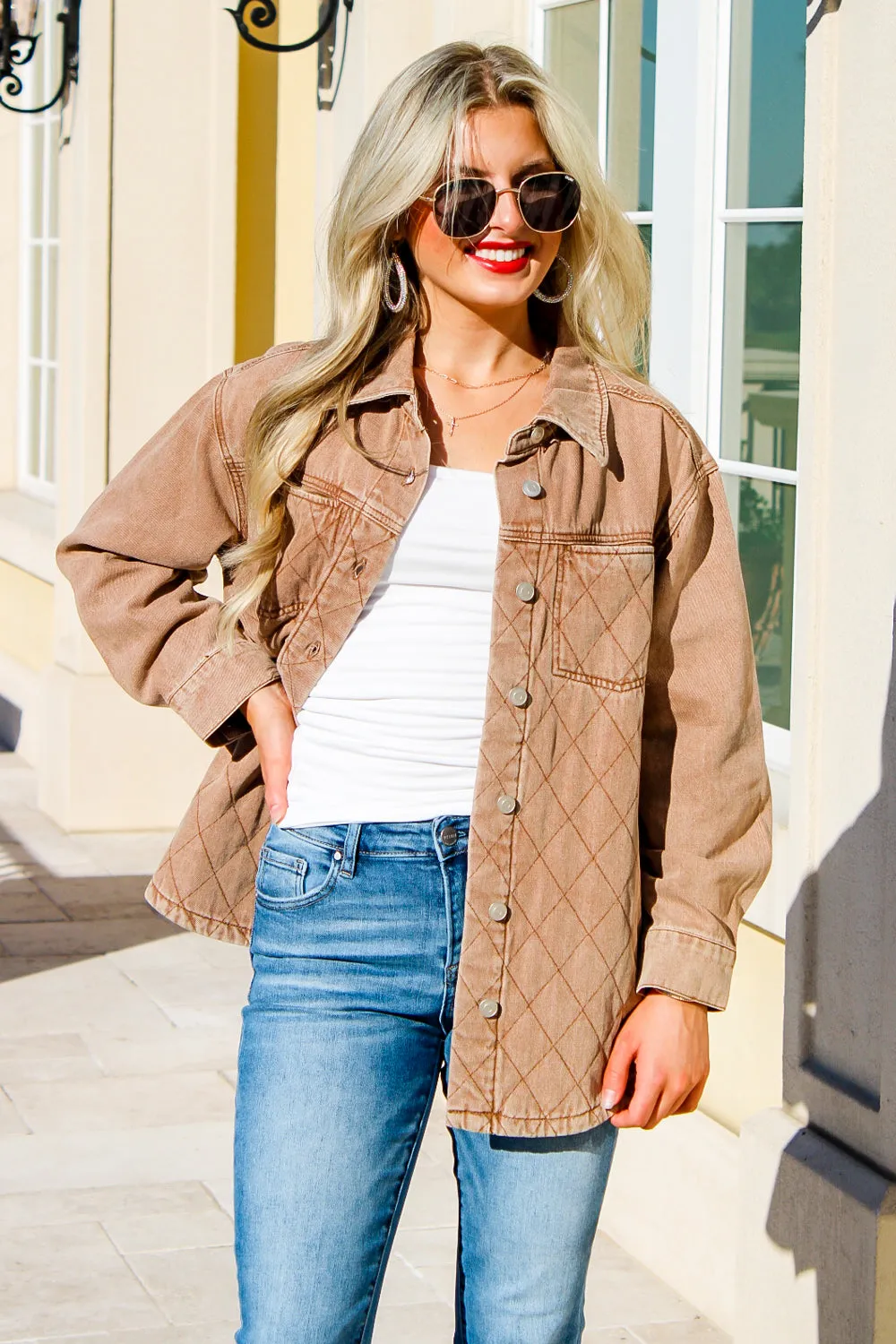 Stay Cozy Quilted Button Down Jacket - Camel