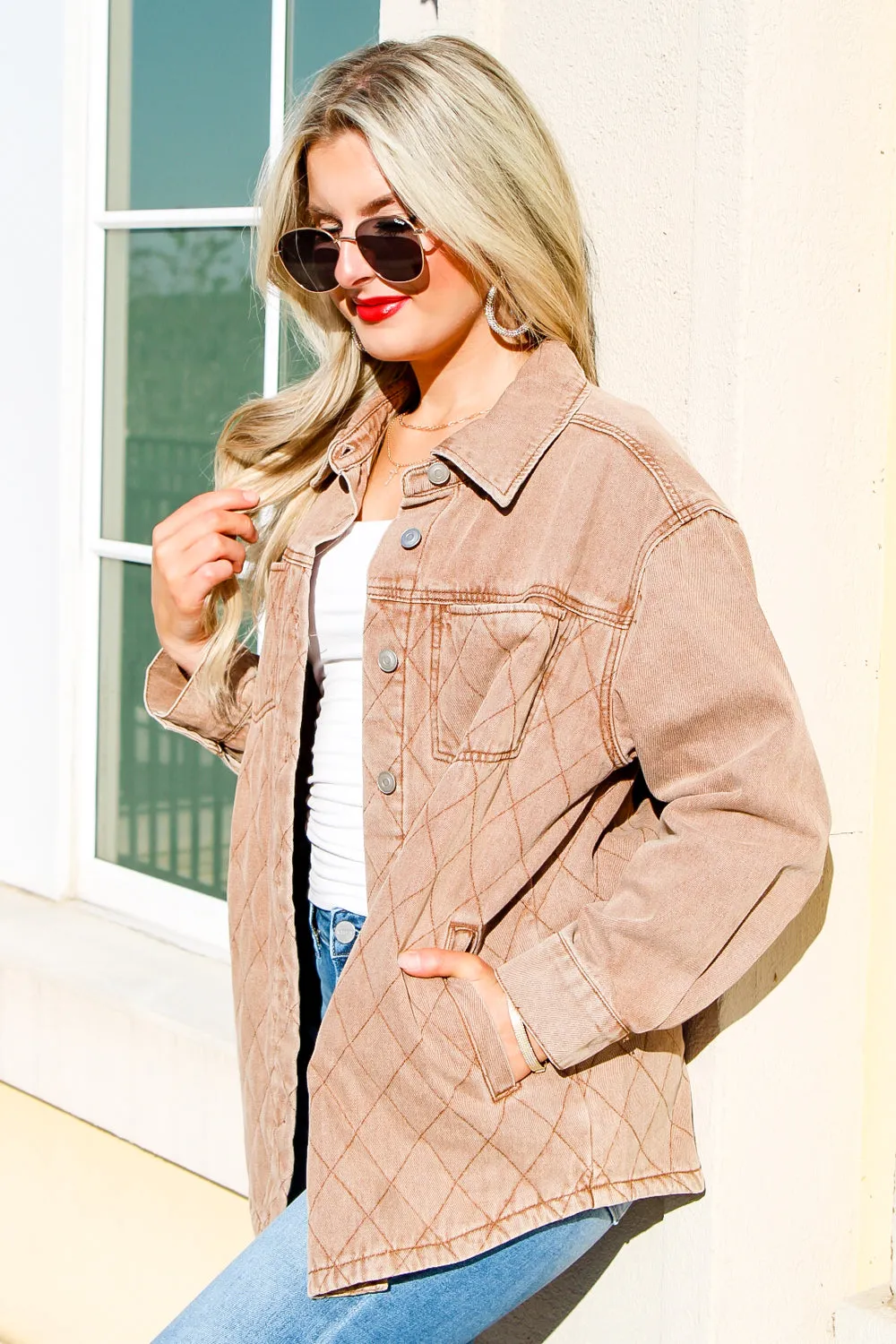 Stay Cozy Quilted Button Down Jacket - Camel
