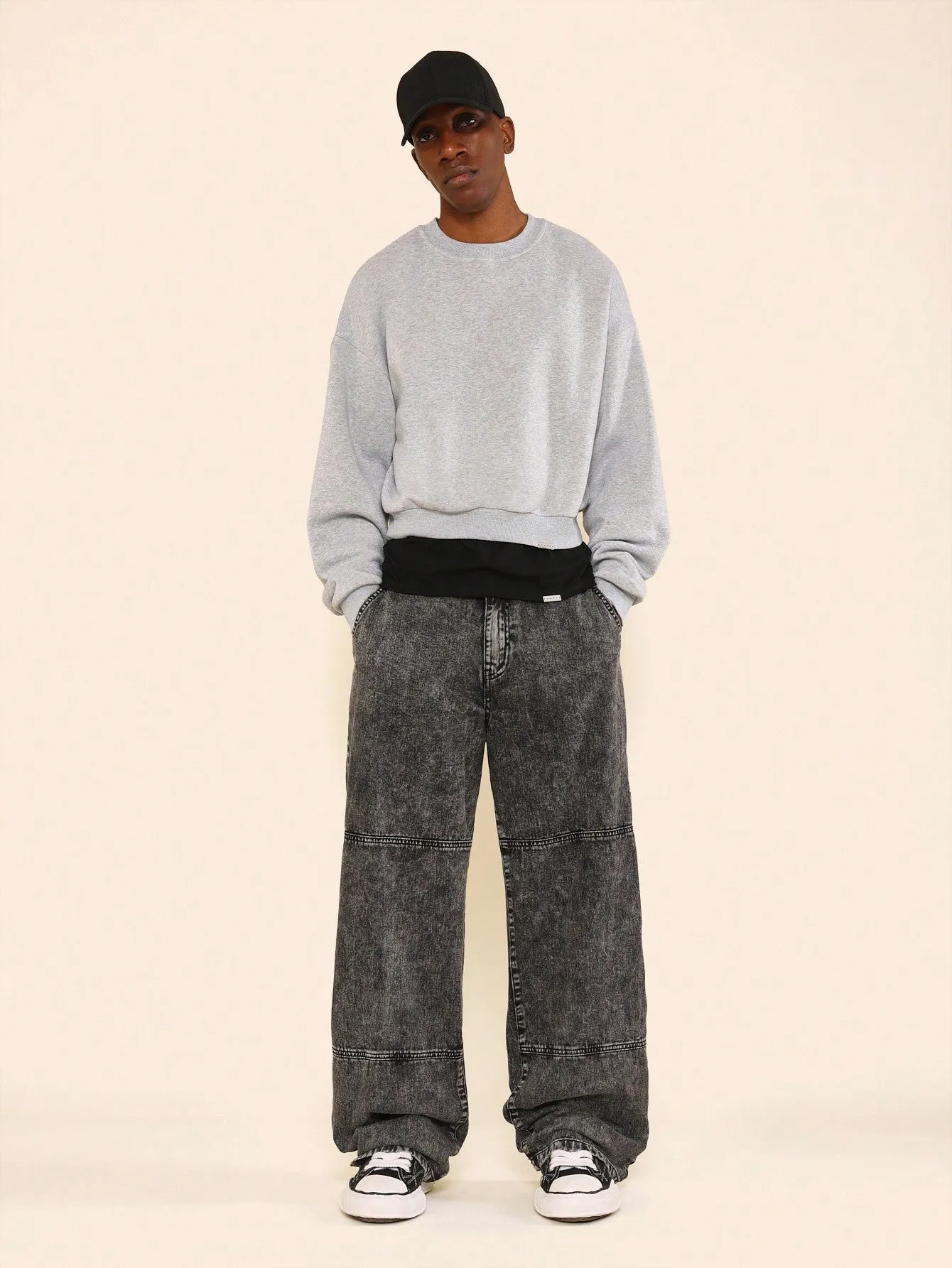 Straight Fit Washed Double Knee Jean