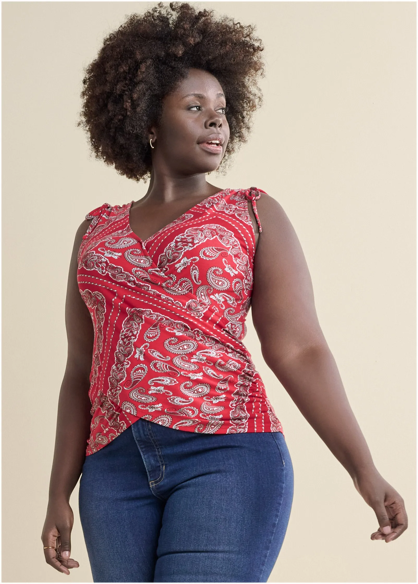 Surplice Tank Top - Red & White