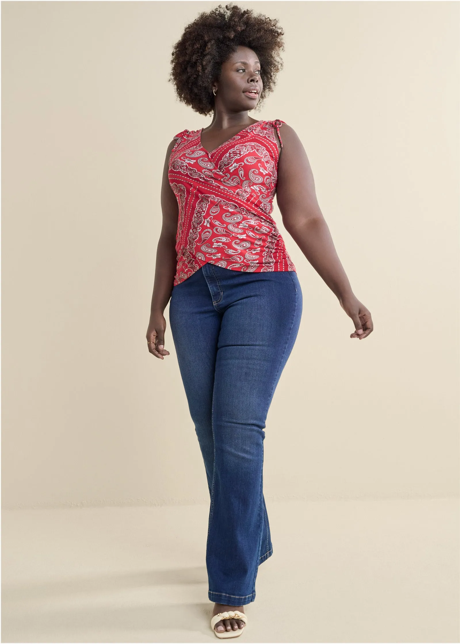 Surplice Tank Top - Red & White